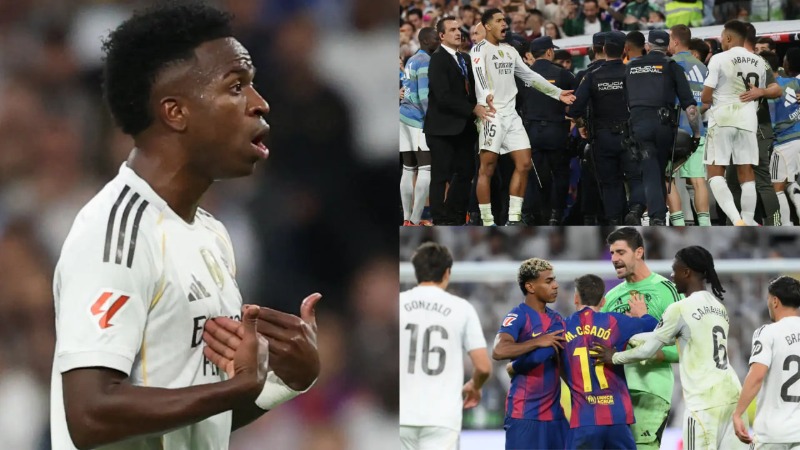 ការប្រកួត El Clasico បានបញ្ចប់ដោយភាពចលាចល និងការប្រតាយប្រតប់គ្នារវាងកីឡាករ Real Madrid និង Barcelona